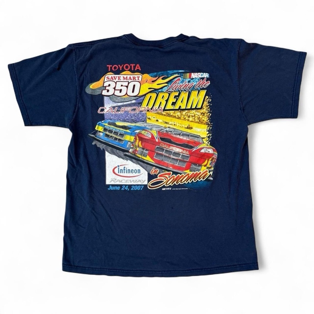 Vintage Nascar California Dreamin Navy Blue Graphic T-Shirt Men's Size Large Y2K